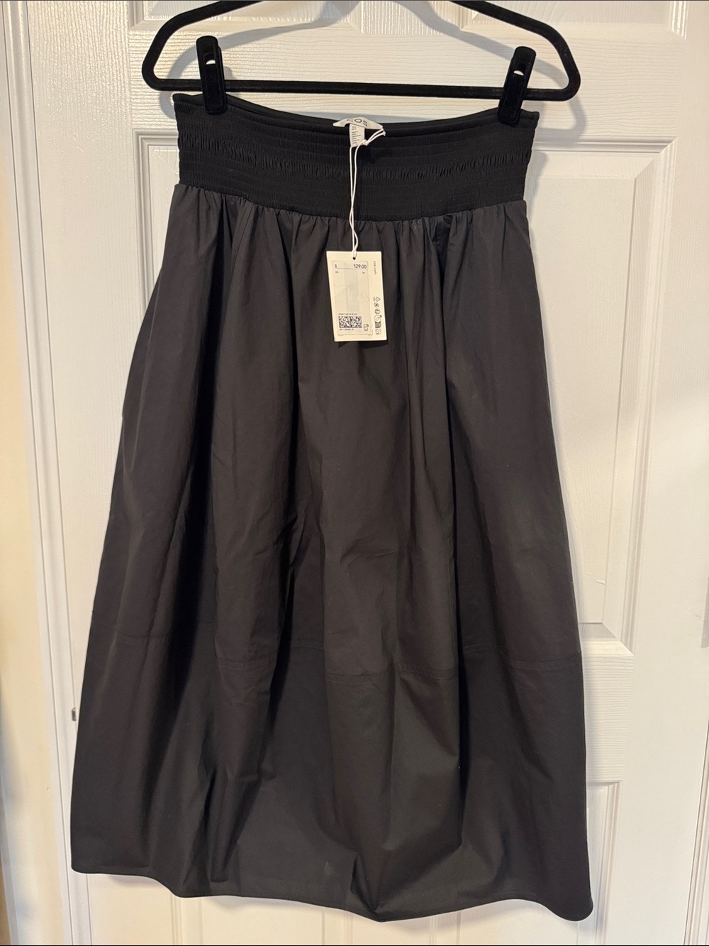 COS Black Midi Skirt with Smocked Waist Size Medium New With Tags
